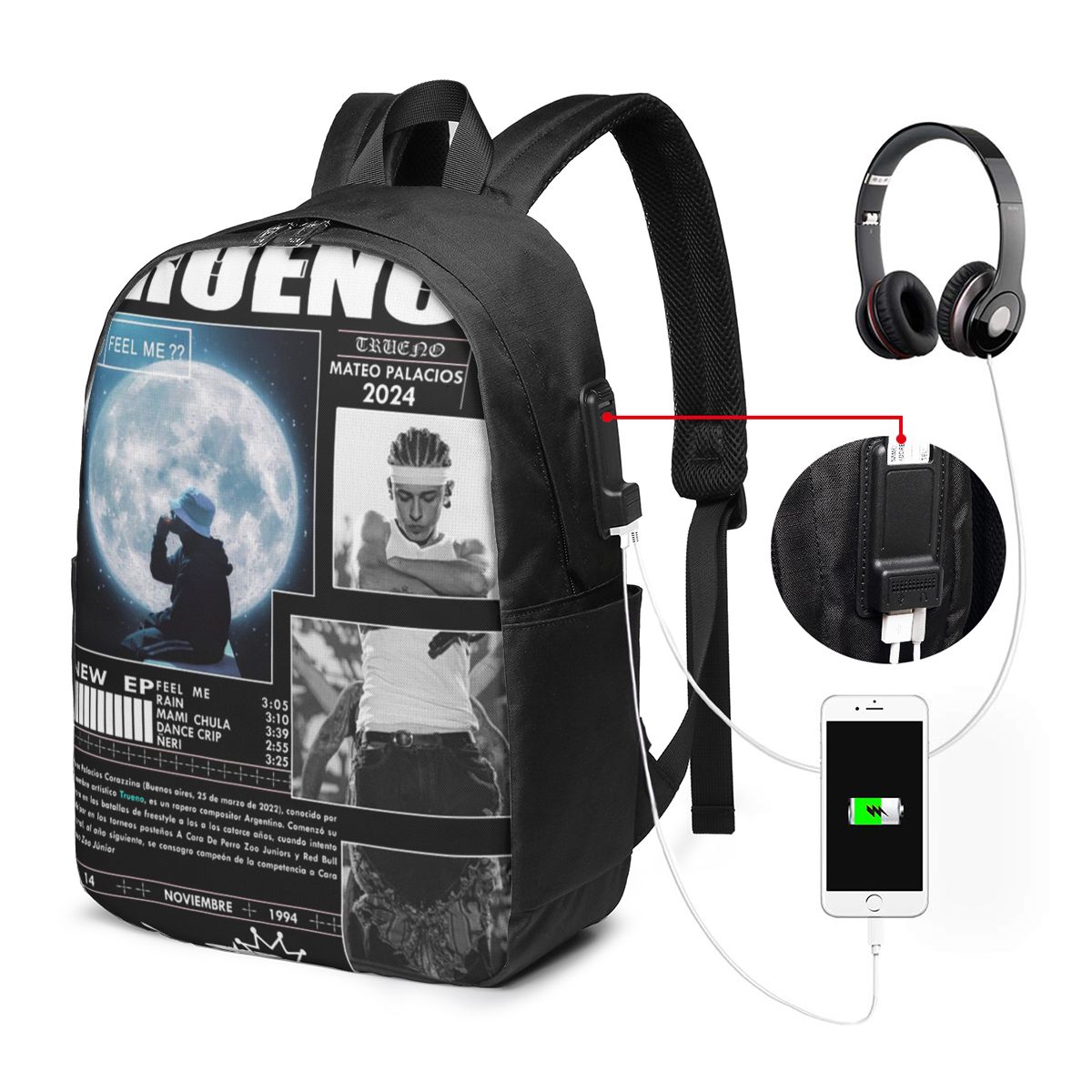 Laptop Bag - กระเป๋าเป้สะพายหลังฮิปฮอปตลกๆ ของทรูโน กระเป๋าใส่โน้ตบุ๊ค กระเป๋าเดินทาง กระเป๋าคอมพิวเตอร์ กระเป๋านักเรียน