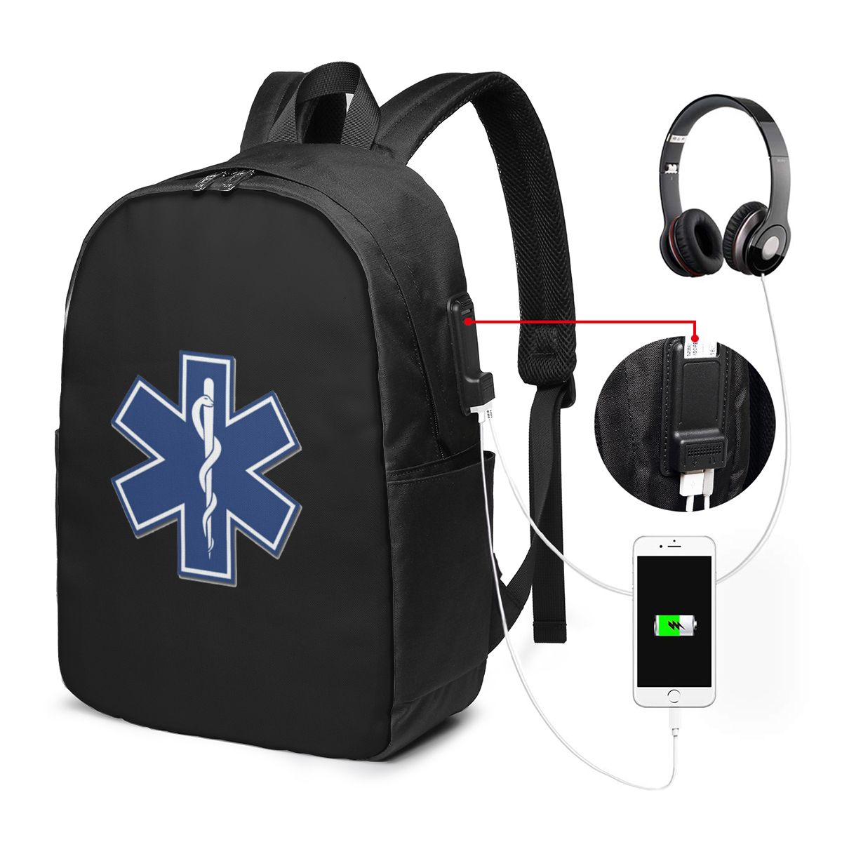 Laptop Bag - EMT Star Of Life กระเป๋าเป้สะพายหลังทางการแพทย์ฉุกเฉินกระเป๋าใส่โน๊ตบุ๊คสำหรับเดินทางกระเป๋านักเรียนวิทยาลัยคอมพิวเตอร์กระเป๋านักเรียนกระเป๋าสะพายแล็ปท็อป
