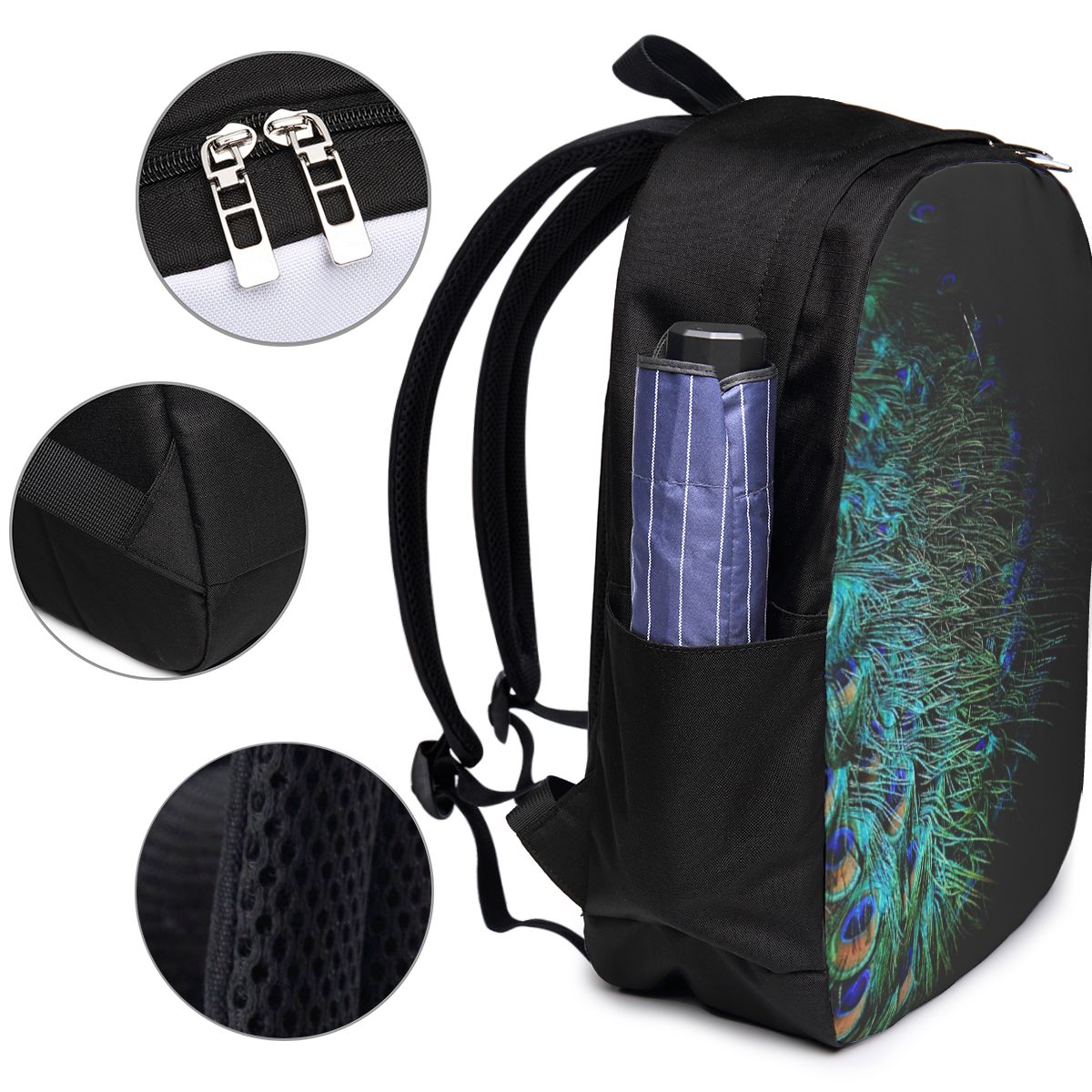 ขนนกยูงบนพื้นหลังสีดำ กระเป๋าเ - Laptop Bag บทวิจารณ์และราคา